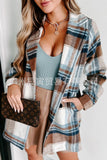 The Ins Lady Autumn Winter Woolen Coat ¡¤ Hair Plaid Lapel Multiple Button Double Pocket Long Jacket-Outfit