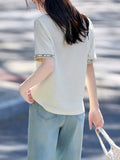 Cream-Colored Top 25 Years Of Summer New Commute Fashion Design Lace Splicing Loose T-Shirt