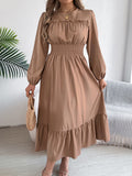 Shooting 2025 Autumn And Winter Pure Color Elegant Wood Ear Waist 100 Folding Long Dress Women's