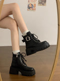 Boots Women's Belt Buckle Thick Bottom Increase 2025 New Autumn And Winter Retro Locomotive Boots Small Thick And Short