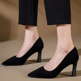 Women 2025 New Summer Black Fine Tip Pointy Light Mouth Velvet Career Hitchhed Temperament Single-Shoe
