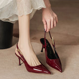Red High-Heeled Sandals Women Half-Bag Head After The Empty Sharp Head Thin-Shoe Women's Shoes Small Scented Shoes Ladies Fashion
