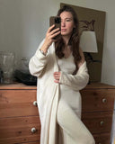 Hot Cotton Knitted Hollow Vest Long Dress + Long Sleeve Open Shirt Set Women's Soft Knitted