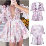 Women's Clothing 2025 Summer New Short-Sleeved Chiffon Floral Temperament