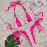 Zingj Sexy New Crystal Diamond Bikini Solid Color Patchwork Belt Swimsuit Vacation Split Women's