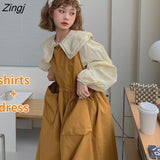 Sets Women Autumn French Style Vintage Elegant Loose All-match 2 Piece Outfit Shirts Solid Simple Leisure Female