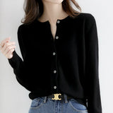 Zingj Autumn Long-Sleeved Sweater Pure Color Simple Temperament Cardigan On The Clothes With Women's Sweater Small Coat-Outfit