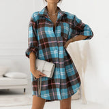 Shirt Dress Women Blouse Oversized Button Plaid Shirt Flannel Shirt for Women Casual Fashion Tops Blouse