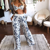 Spot 2025 Summer Women's Print Wipe Breast Top Loose Wide-Leg Pants Two-Piece