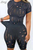 Hollow Out 2 Pieces Women Suit Tracksuits 2023 Fashion Short Sleeve O-neck T-shirts Tops High Waist Slim Biker