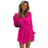 Women's New Shirt Collar Fashion Women's Clothing Tight Waist Folds Long Sleeves With