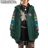Jersey Art Letter Street Hickolote Harajuku Y2k Black Zipper Hoodie