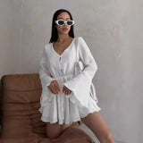 2025 New Rope Horn Sleeve V-Necked T-Shirt With Commuting Long-Sleeved