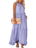 Summer New Holiday Wind Lotus Leaf Side Long Dress Swing Flowing Beach Dress