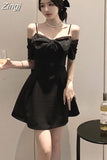 Sexy Bow Off Shoulder Dress Women Elegant White Mini Dress Black Slip Ladies Dresses Woman Party Dress 2023