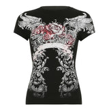 Summer Dark Style Retro Wing Printed Short-Sleeved T-Shirt Y2K Hot Girl Collar Short-Sized Top Girl