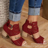 Coarse Heeled Fish Mouth Sandals Women Summer New Hollow Buckle Large Size Women's