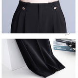 Women 2023 Spring Stretch Solid Suit Trousers Women Black Ankle-length High Waist Oversize Pants with Pocket Woman