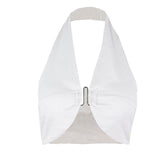 Zingj Style 2023 Summer Women's Wear Sexy V-Neck Design Sense Hook Buckle Dew Back Hanging Neck