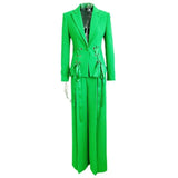 Early Spring Series New Star Fashion Ribbon Strap Blazer Broad Leg Trousers