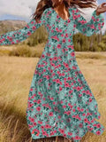 for Women 2025 Spring Summer New Rayon Print Dress Long Sleeve Slim Fit Big Swing Long Dress Oversized Bridesmaid Dress 211-1-Outfit