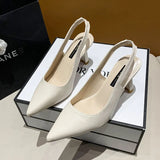 High Heels Women Tip 2025 New Autumn After The White Leather Air Single Shoes Black Fine Summer