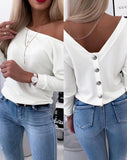 Small Fragrant Wind Long-Sleeved Knitted Shirt V Collar High-Waist Solid Color Short Coat Slimming High-End