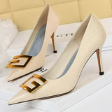 Shoes Metal Square Buckle Women Pumps Fashion Pumps Women High Heels Stiletto 8.5 Cm Elegant Banquet Shoes Women