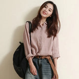 Women Tops White Blouse Fashion 2023 Vintage Cotton and Linen Office Shirt Loose Solid Long Sleeve Button Clothes