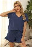 And Summer 2025 New Women's Pure Color V-Neck Shorts Irregular Shorts Sports Casual Home Two