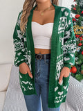 Shooting 2025 Autumn And Winter Christmas Deer Pocket Long Sleeve Cardigan Sweater Jacket Women's