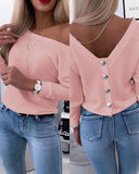 Small Fragrant Wind Long-Sleeved Knitted Shirt V Collar High-Waist Solid Color Short Coat Slimming High-End