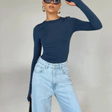 Women's Clothing 2025 Spring Women's New T-Shirt Fashion Solid Color Round Collar Shirt Top