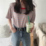 Zingj 2024 New Striped Short-Sleeved T-Shirt Korean Version Bottom Shirt Women's Student Top Women's