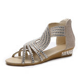 Summer Large-Size Dew Water Drilling Slope And Women's Sandals New Flat-Bottomed Roman Sandals