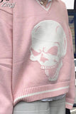 Gothic Skull Print Autumn Winter Woman Sweaters Y2K Fashion Loose Pullover Harajuku Knitted Sweater Ladies Pull