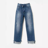 Zingj Spring And Summer New Washed High Waist Jeans Fashion Casual Loose Edge Pants
