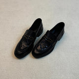 Shoes Women 2025 Autumn New Retro British Wind Rivet Folded One Foot Thick And Black Leather