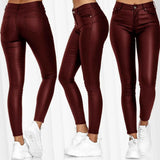 Women's High-Waisted Solid Leather Slacks Small-Legged Trousers Trousers Trousers Women's Casual