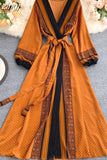 Autumn Women Printed Long Dress Vintage Puff Sleeve High Waist A-Line Vestidos Female 2023 New Fashion Beach