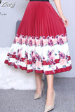 New Fashion Women Vintage Summer Party Pleated Casual Print A Line Skirts Robe Femme One Size Lastic Band Midi