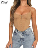 Women Sexy Tank Top Adults Sleeveless Irregular Solid Color Adjustable Spaghetti Strap Corset Summer Slim Crop Tops