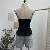 Self-Breasted Tector-Boo-Tie Baroque Lace Strapped Sling Vest Short Corset