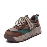 Layer Cow Skin 2025 Autumn New High Soft-Soled Soft-Sided Casual Sports Women's Shoes Old Dad Shoes Round