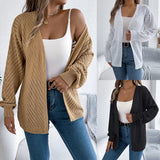 Wind Shooting Autumn And Winter Casual Pure Color Hollow Long Sleeve Open Shirt Sweater Coat Women's
