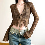 Zingj Wind Texture Sense Lace Stitching Strap V-Neck Cardigan Top Light Smock Long