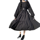 Zingj Winter Long Sleeve High Waist Black Female Students Sweet And Lovely Waist Fold A Line