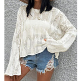 New Beach Hooded Solid Color Hollow Knitted Long-Sleeved