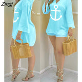 Women Plain Bell Sleeve V-Neck Long Casual Loose Top & Shorts Set Casual Summer Solid Streetewar Suit