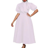 Plus Size Women's Summer Bow Solid Color Banquet Short Sleeve
